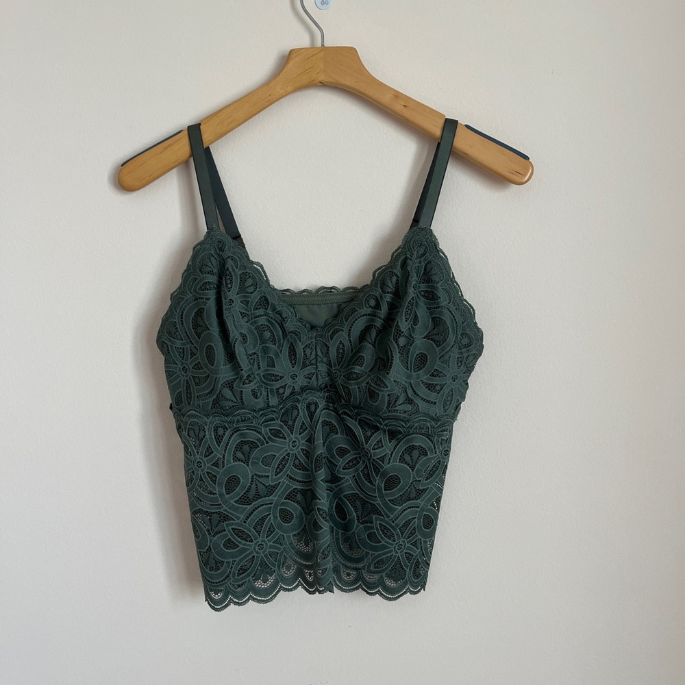 Aerie Real Me Lace Bralette Tank Top | Dark Green | Size XL